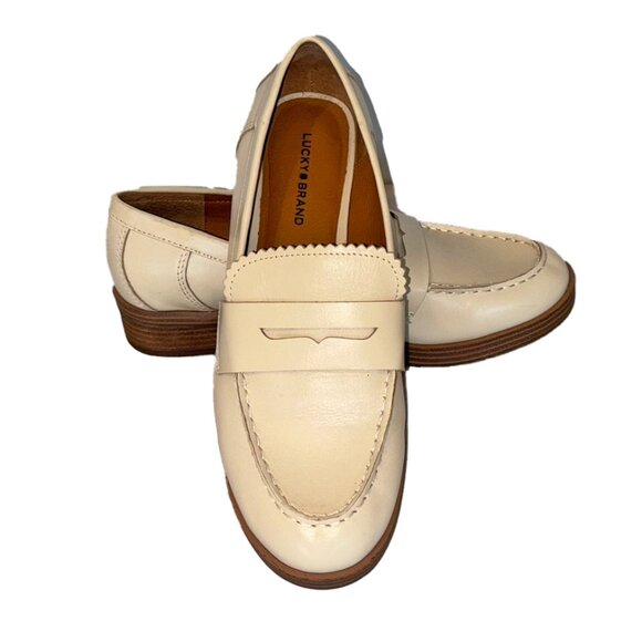 Lucky Brand Floriss Ivory Leather Loafers - Size 8 - Picture 1 of 6
